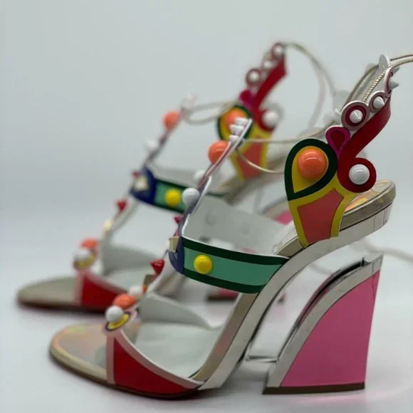 Christian Louboutin PAPAGAYA LEVITA 100 Stud PVC Wedge Heel Sandals Shoes